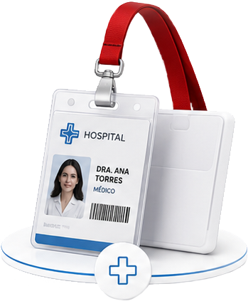 Tarjetas hospitalarias, gafetes médicos y credenciales de salud