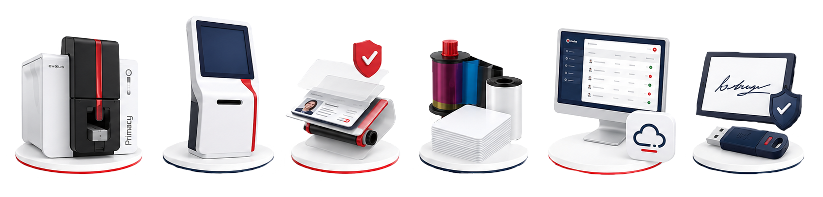 Líneas Evolis: impresoras, kioscos, laminación, consumibles, software y firma digital